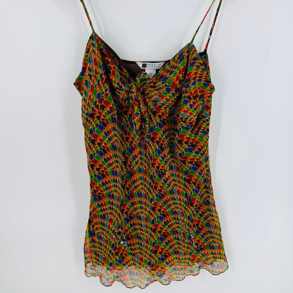 Carole Little Vintage 100% Silk Printed Cami Tank Top Size L Y2K Retro Artsy - Picture 6 of 6